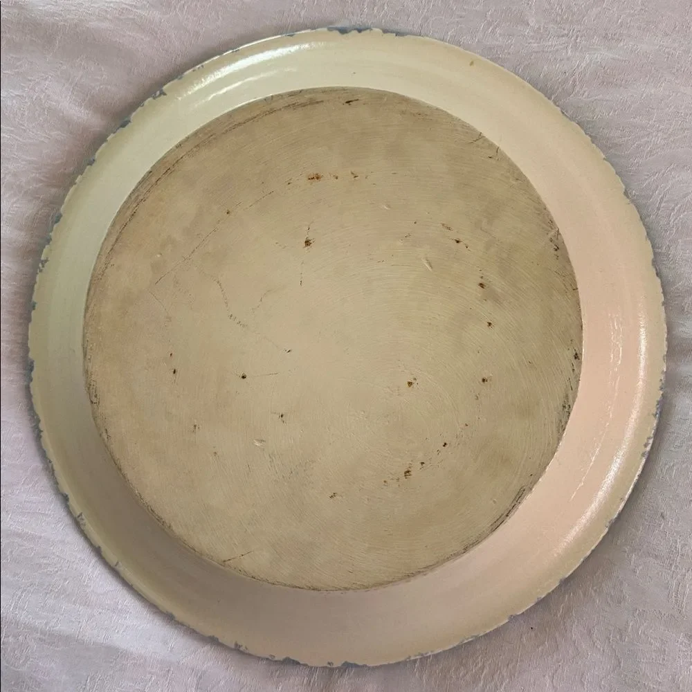 Plate Blue Spongeware Large Pottery Floral Pattern Deep Dish Large